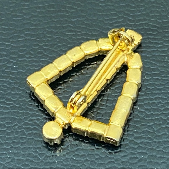 Vintage Green Red Clear Rhinestone Christmas Bell Small Pin Brooch - Picture 9 of 9